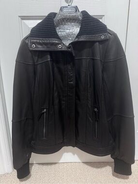 Eddie Bauer Black Leather Zip-Front Jacket